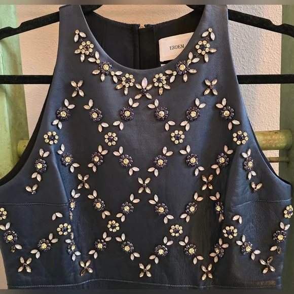 NWT ERDEM Hudson Navy Sleeveless Crystal Embellished Midi Dress, Sz 6 - Picture 4 of 11